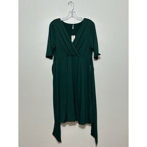 NWT Mother Bee Maternity Green Waist Tie Short Sleeve Dress Women's Size XL